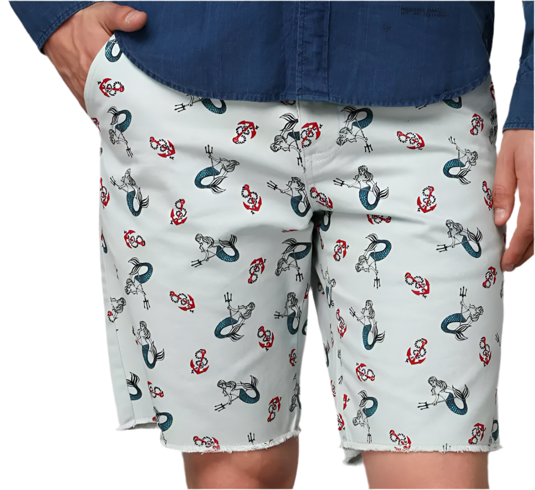 Pre-Owned Hawkings McGill Mermaid Print Patterned Cutoff Chino Short