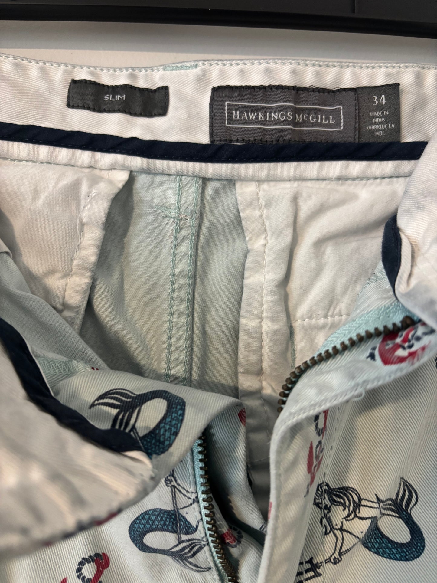 Pre-Owned Hawkings McGill Mermaid Print Patterned Cutoff Chino Short