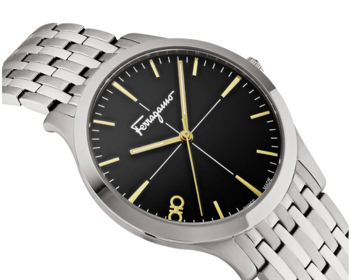 Salvatore Ferragamo Men’s Silver Black Dial Watch