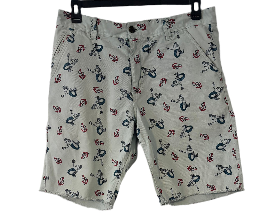 Pre-Owned Hawkings McGill Mermaid Print Patterned Cutoff Chino Short